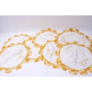 Round, White Yellow, Floral, Fabric, Centerpieces, Doily 10", Floral, Table,